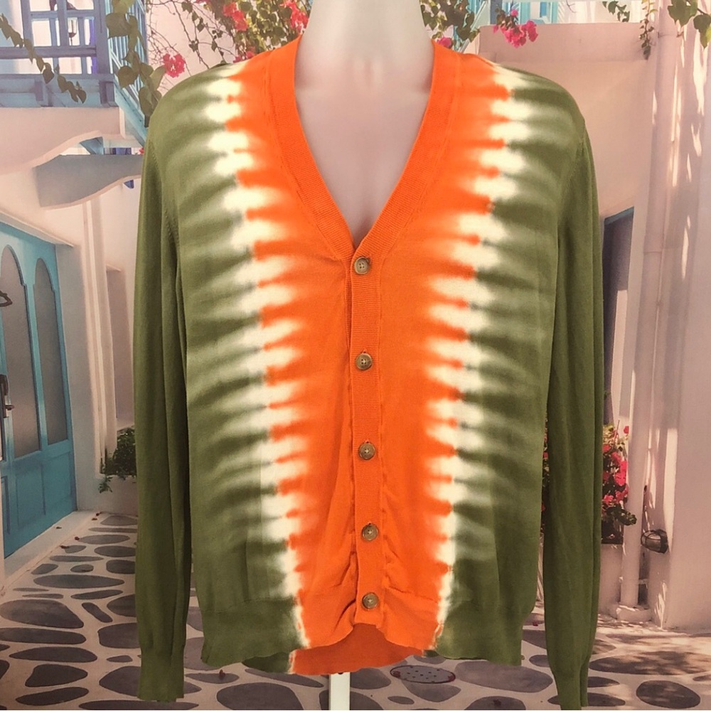 Michael Kors Vintage Green and Orange Tie-Dye Cardigan